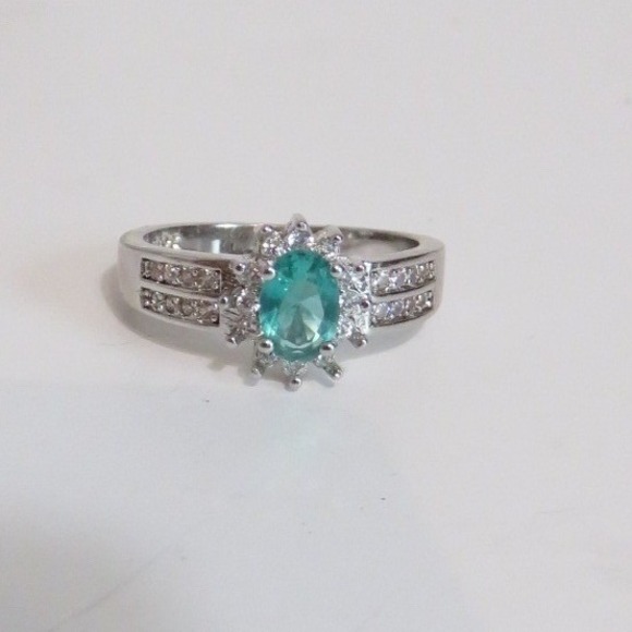 Sterling‎ Silver 925 Blue Stone & Cubic Zirconia Halo Ring Size 9 - Picture 7 of 8